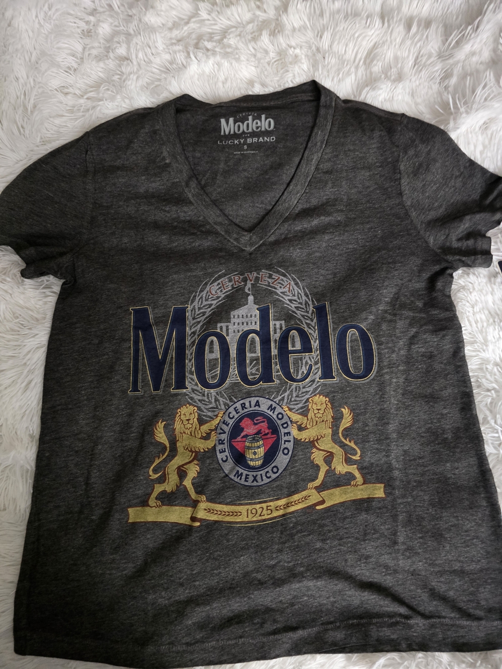 Lucky Brand Charcoal V-Neck Tee with Light Gray Logo